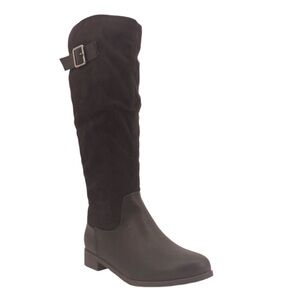 NEW JG Brown Faux Suede Wide Calf Riding Boots Side Buckle Detail Size 6